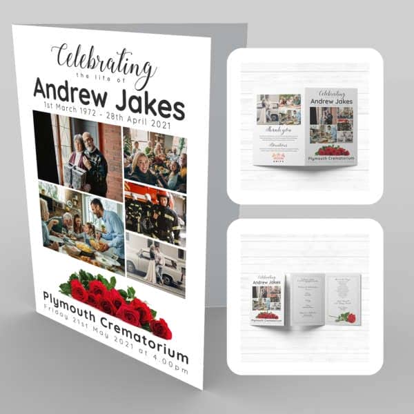 Andrew Jake's funeral brochure template with 13 Red Roses and Ornate Frame.