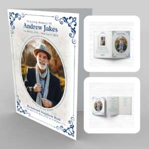 Andrew Taylor Funeral Program Template with 4b Ornate Navy Blue, Texture.